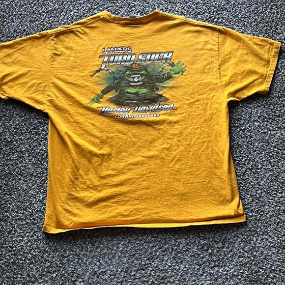 Yellow Harley Davidson Tee Mens 2XL Yellow Frog Moto Bikercore 100% Cotton - Picture 5 of 7